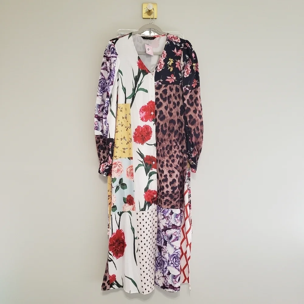 QMP NWT Set Maxi Duster Pants 38/8/Medium Floral Animal Print Wide Leg Bohemian